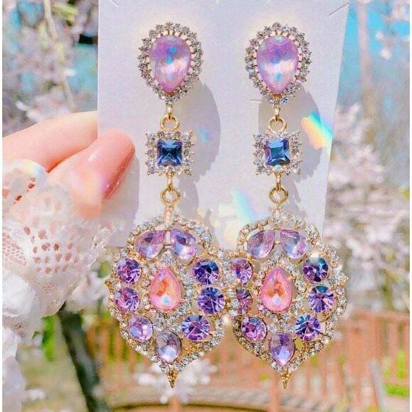 Unbranded Jewelry - Enchanted Vintage Boho Elegant Waterdrop Crystal Oval Flower Dangle Pink Earring